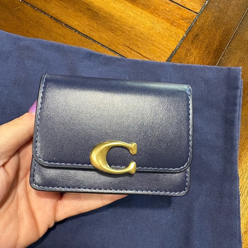 Coach Navy Blue bandit card case brass hardware
